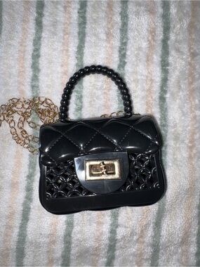 Black Mini Mesh Crossbody Bag with Gold Hardware